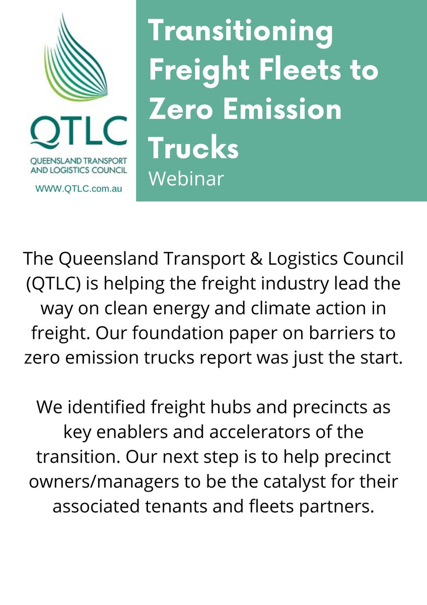 MyQTLC's tweet photo. Transitioning Freight Fleets to Zero Emission Trucks Webinar - Thursday 16 June https://t.co/llucUn6sKi