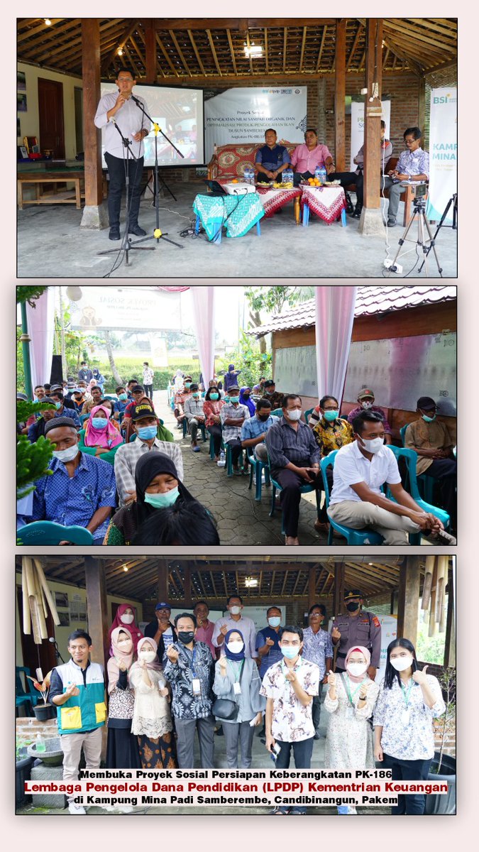 Membuka Proyek Sosial Persiapan Keberangkatan (PK)-186 ( LPDP ) <a href="/kemenkeu/">Kementerian Keuangan</a>, di Mina Padi Samberembe, <a href="/candibinangun/">Kalurahan Candibinangun</a>, <a href="/IniPakem/">IG: @inipakem | Unofficial</a>.
Kita dukung  upaya Desa Wisata Samberembe Berbasis Sustainable Tourism melalui Peningkatan Nilai Sampah Organik &amp; Optimalisasi Produk Olahan Ikan.