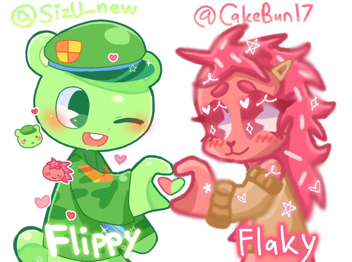 CAK3BUN's tweet photo. Thank you so much @SizU___new for doing this art collab with me!! ♡♡ #HTF #happytreefriends #flippy #flaky #flippyxflaky #flakyxflippy https://t.co/l3K16e2VMb
