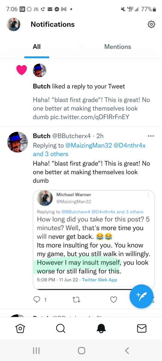MaizingMan32's tweet photo. @BButcherx4 @D4nthr4x @fishandwhistles @ETC1980 @StephenAtHome Hey dumbass! We know you don't have any friends. You're out here hitting likes on your own posts! How pathetic!😂😂😂😂😂 https://t.co/tLjQ0SwqD1