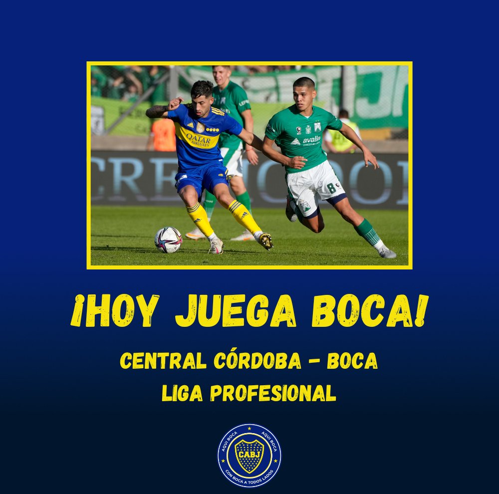 AquiBoca's tweet photo. ⚽ HOY JUEGA BOCA ⚽

Desde las 20:30, #Boca visita a #CentralCórdoba por la segunda fecha de la #LigaProfesional.

#HoyJuegaBoca 💙💛💙 https://t.co/IAI78i4mqi
