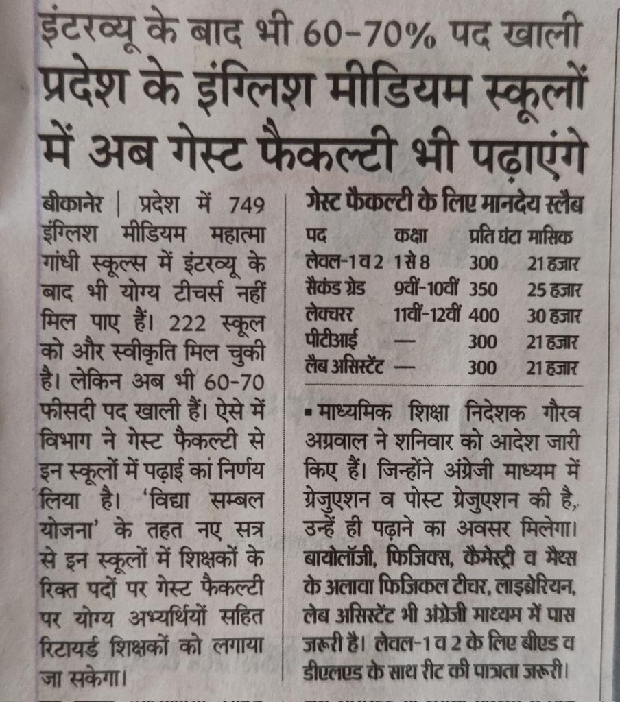 सरकार की कथनी और करनी में अंतर क्यूं ?
सरकार ने बजट घोषणा में 10हजार पदों पर इंग्लिश मीडियम स्कूल में भर्ती करने की घोषणा की थी तो अब संविदा पर भर्ती क्यों कर रही है 
सरकार युवाओं के भविष्य के साथ धोखा नहीं करे

जल्द स्थाई भर्ती की विज्ञप्ति जारी करके अपना वादा पूरा करे 
<a href="/RajCMO/">CMO Rajasthan</a>