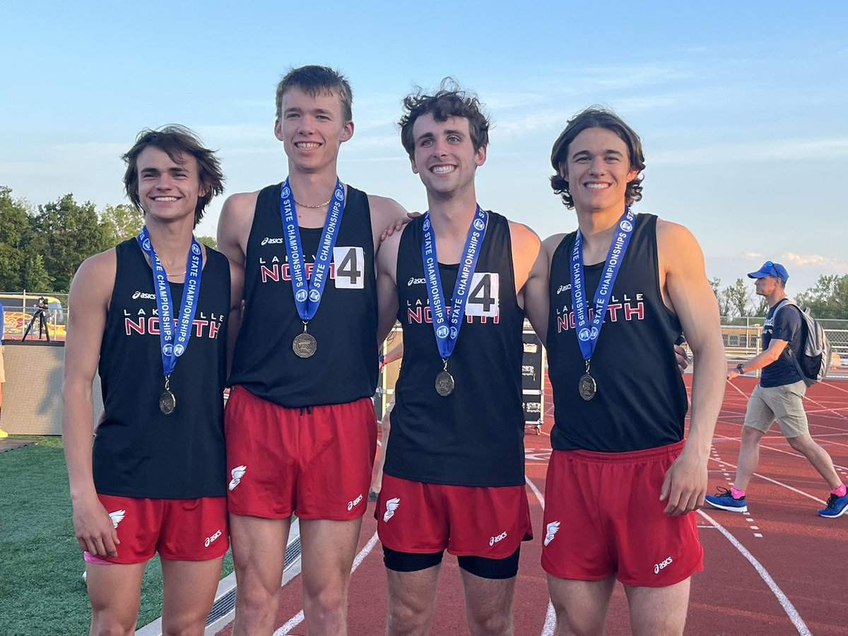 LNHS_Track's tweet photo. 4x400m STATE CHAMPIONS, 5th all time MINNESOTA record and LNHS School Record!  1st place post to post!

Absolutely amazing achievement Jack Kocher, Bryce Stachewicz, Blake Licht, Andrew Casey! @LNHS_BoysCC @LNHS_Panthers @MNMilesplit https://t.co/FMq3M6Xvcb