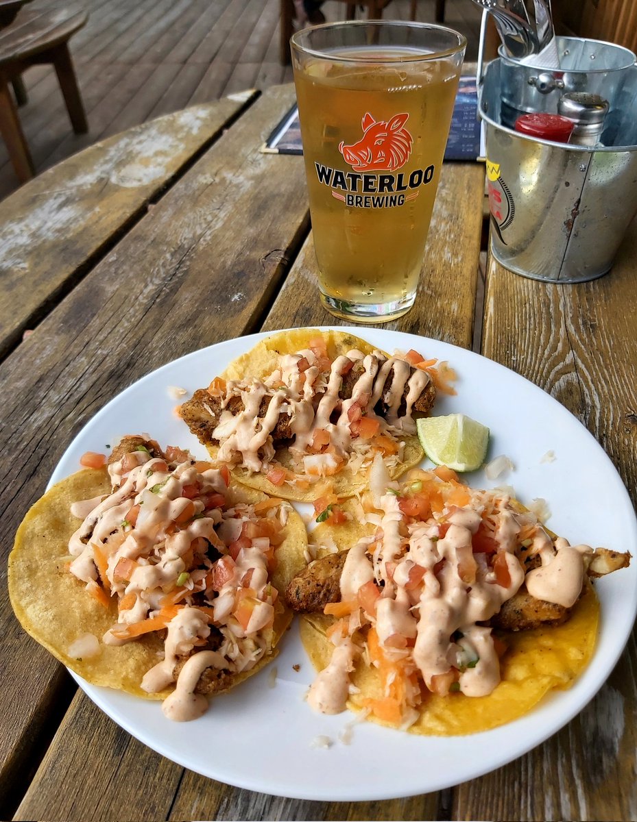 CaptainSpunk's tweet photo. Worth the drive to Tacos n' Tequila. Off the beaten path, nice patio, picnic tables on the lawn and a pavilion. #picturedhere: jalapeño poppers w/ raspberry sauce and whitefish tacos. @WaterlooBrewing Grapefruit Radler in the glass. 👏🏻🌮🥃 #norfolk #norfolkcounty #shoplocal #TNT https://t.co/F1mqAcXYjq