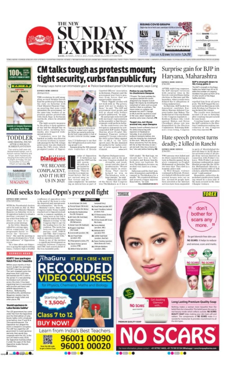 Good morning!

This is the front page of #TheNewSundayExpress in #Kerala

For more news, visit newindianexpress.com

@MSKiranPrakash @NewIndianXpress