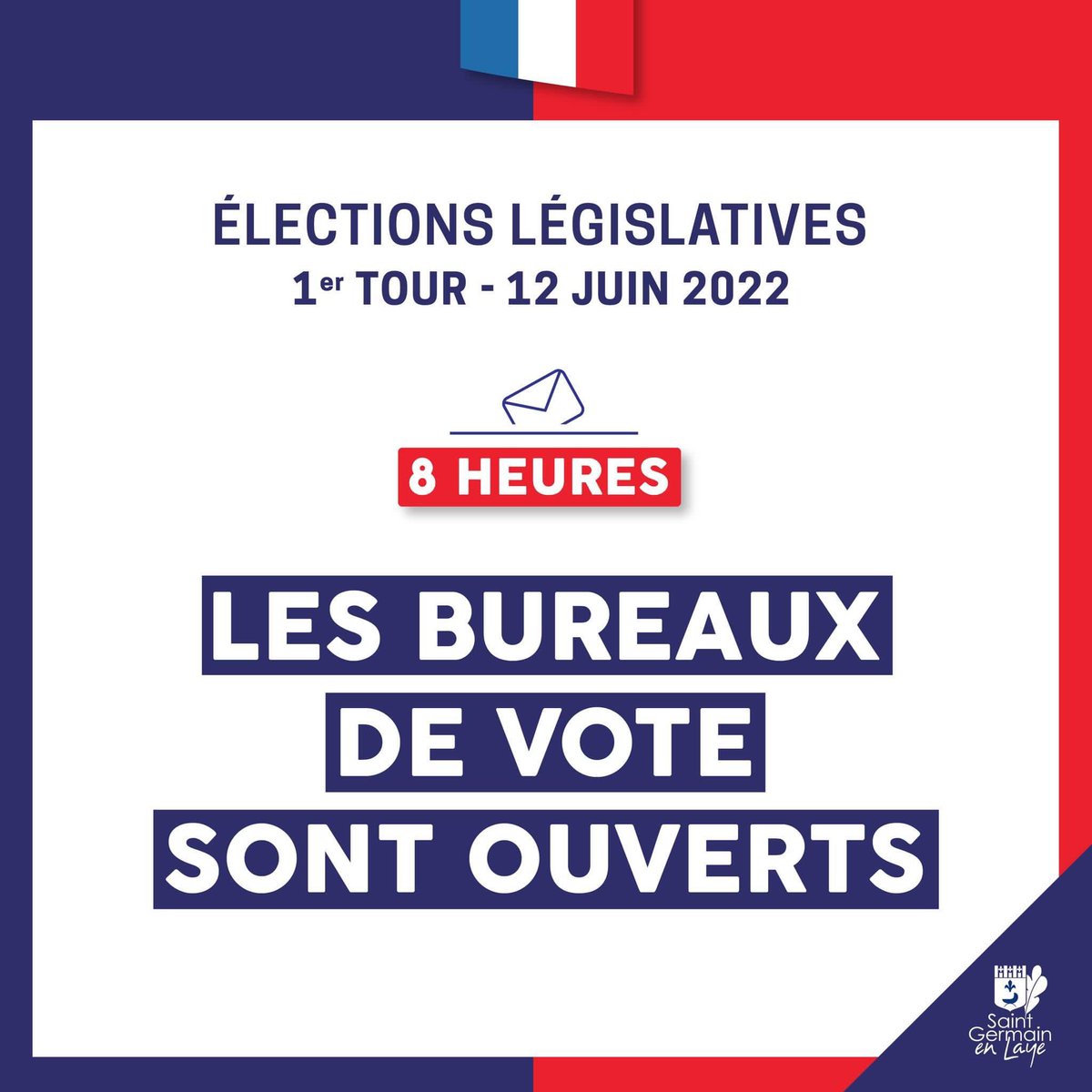 #legislatives
 
Ouverture des bureaux de vote ce matin à 8h à #SaintGermainenLaye et #Fourqueux, et ce jusqu’à 20h 🗳

Présidents et assesseurs sont prêts à vous accueillir tout au long de la journée ! Merci à eux pour leur dévouement !