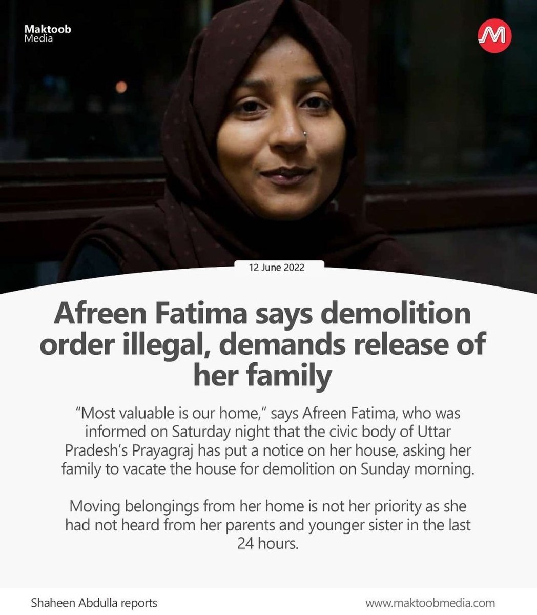 SahlaDr's tweet photo. With Afreen Fatima in her fight against fascism. By picking up a vocal Muslim activist the state is reiterating that Every Muslim is a potential threat to the State. 
#StandWithAfreenFatima
#MuslimLivesMatter https://t.co/AvI6vcrVHf