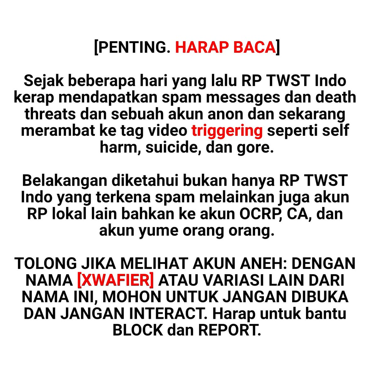 Selamat pagi.
Maaf mengganggu ketenangan minggu pagi kalian tapi kami merasa harus mengumumkan ini secara publik.

(Harap membaca keseluruhan utas)