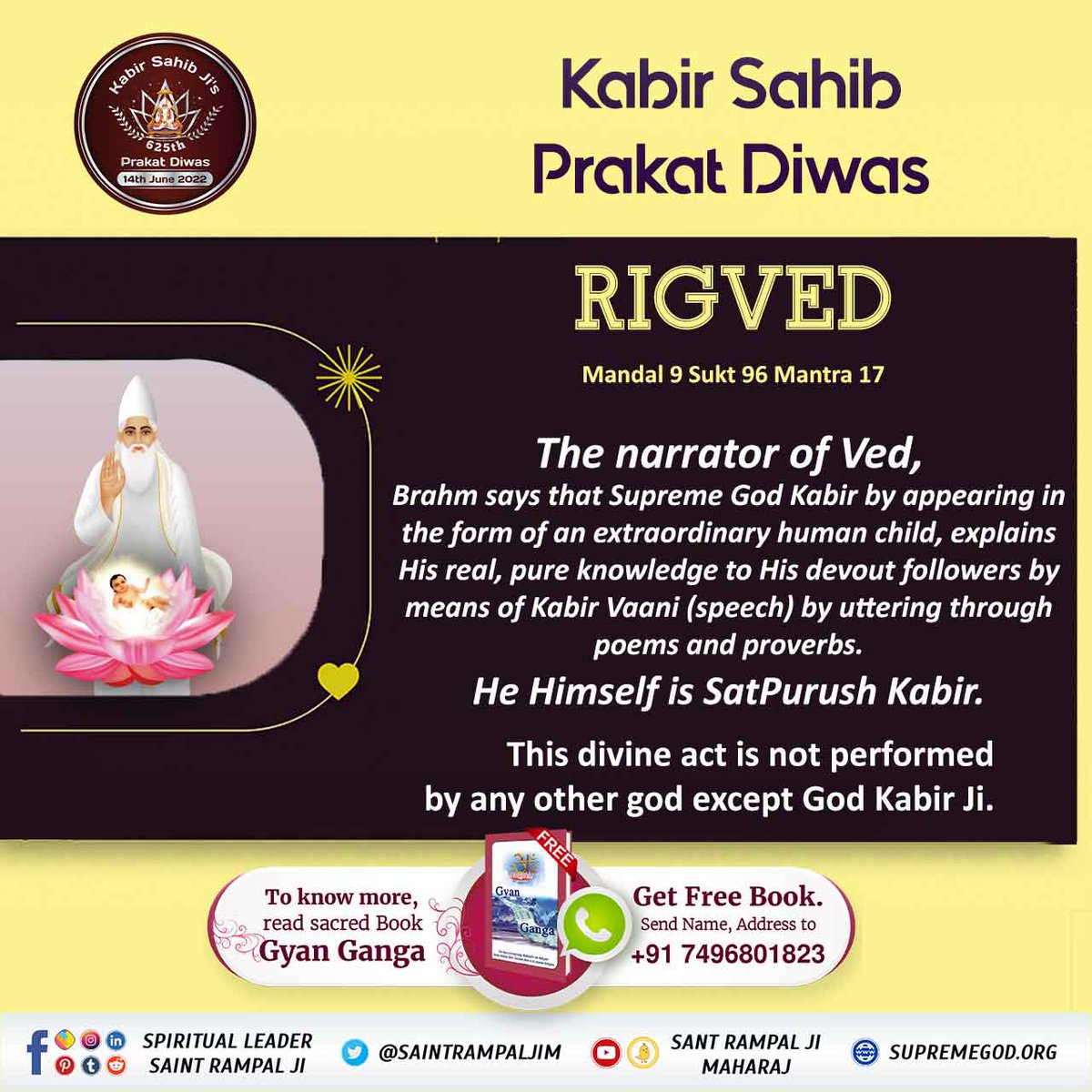 JyothiDasi2's tweet photo. #2DaysLeftForKabirPrakatDiwas
👑🪷🪷 GOD KABIR SAHEB JI'S PRAKAT DIWAS 🪷🪷👑

@SaintRampalJiM
Kabir Prakat Diwas 14 June https://t.co/gzyHOVlqcg