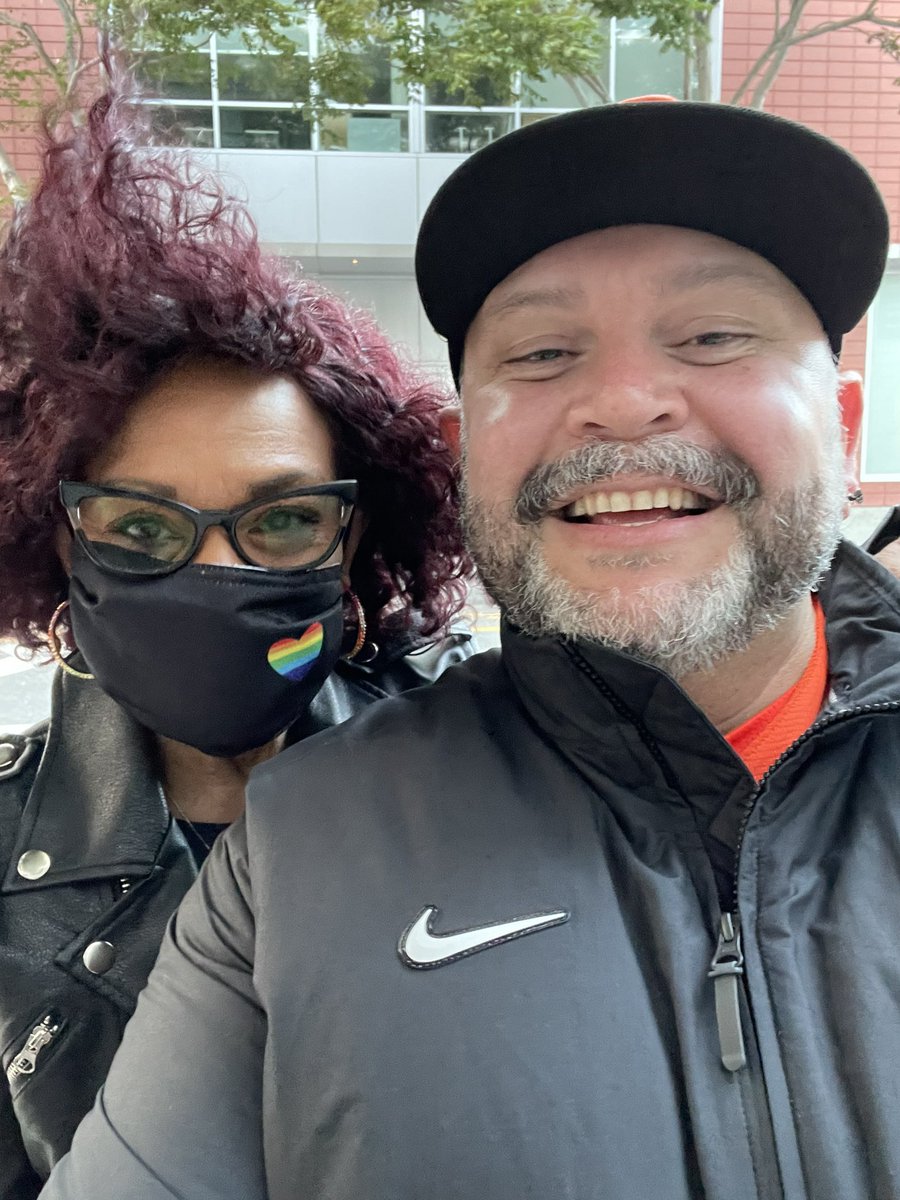 jctheshow's tweet photo. Yooo..!! Not only did I get to see My #SFGiants W vs. LAD.. But! After missing her at @BusterPosey Day I was happy to hear that distant voice throughout the ballpark today.. & then this happened*🧡🖤🙌🏼 #TripMade @RenelSFVoyce https://t.co/wLBjLGHi6G