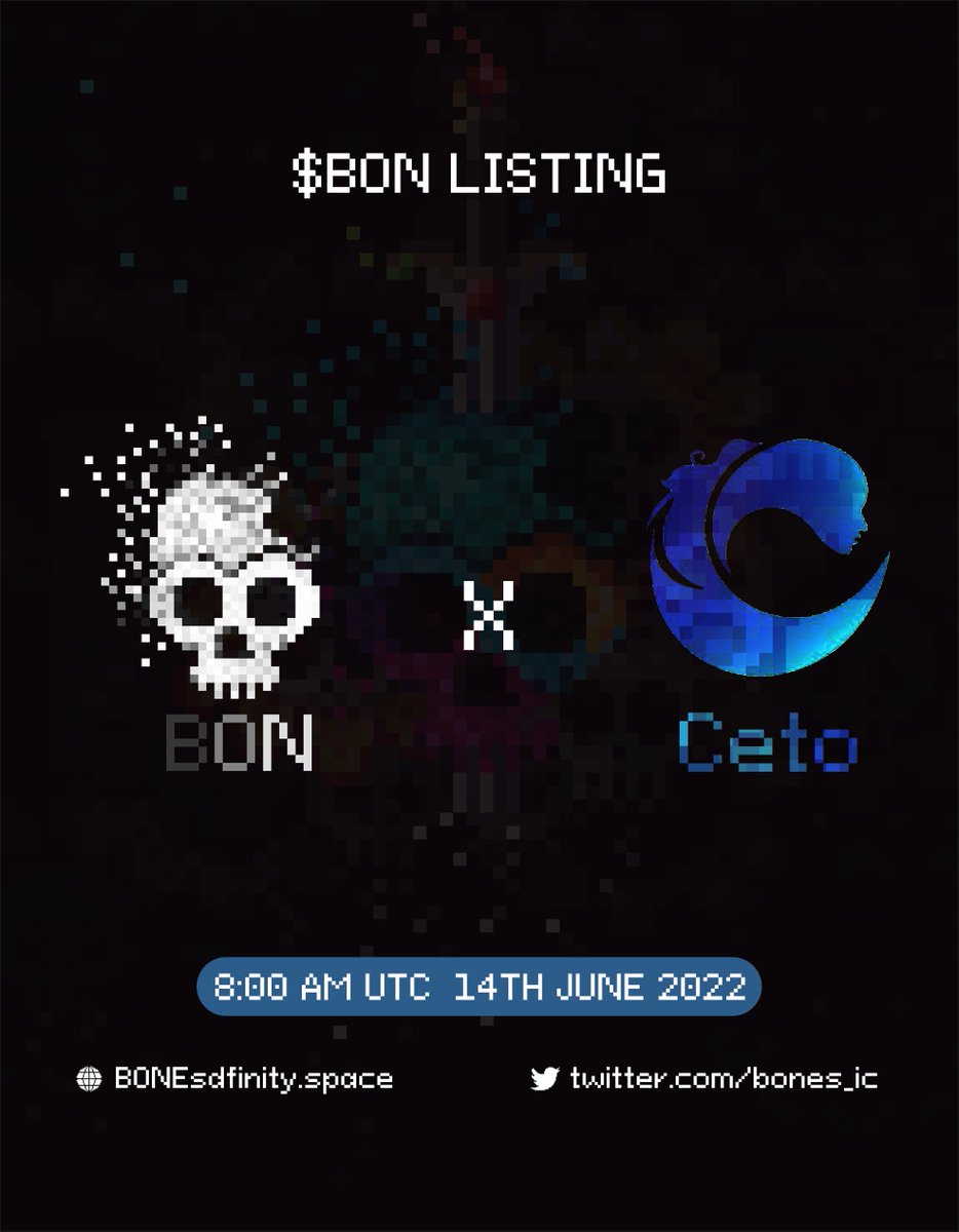📢 Listing Announcement 📢
We are happy to announce that our F-NFT $BON will be listed on <a href="/CetoLabs/">Ceto∞</a>  the next tuesday🥳

📆 8:00 AM UTC 14TH JUNE 2022

About NFT: 
1. We also plan the NFT sale close to the F-NFT listing date