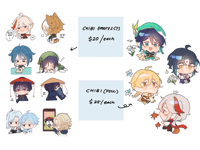 opening a couple of slots for chibi commissions 🕺 dm or email ceniwenn@gmail.com if you're interested ^o^ 