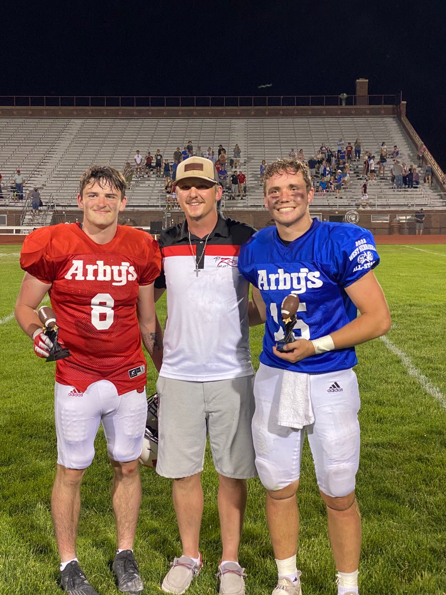 WestNEAllStars's tweet photo. All Star Football Sportsmanship Awards:
West: Jackson Ostdiek #8–Scottsbluff
East: Nolan Wetovick #15–Cozad https://t.co/u1p1LLqJiq
