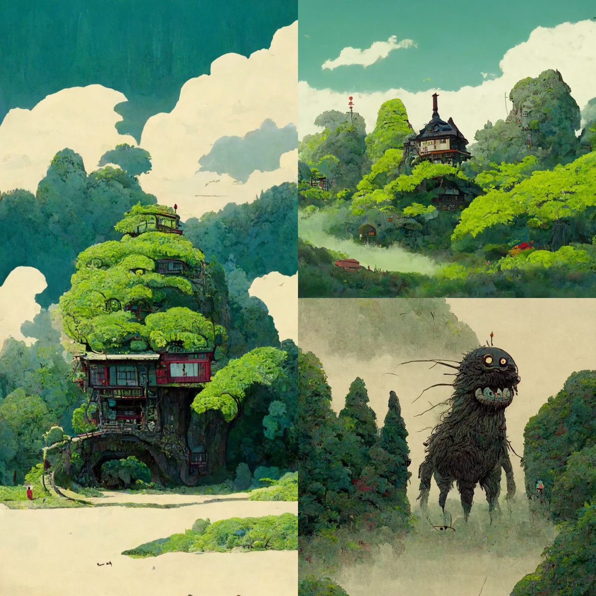 felixwolf's tweet photo. Environments in #StudioGhibli style. It’s frightening and fascinating at the same time what #MidjourneyAI is capable of. #AiArtwork https://t.co/zA2lXnRCiU