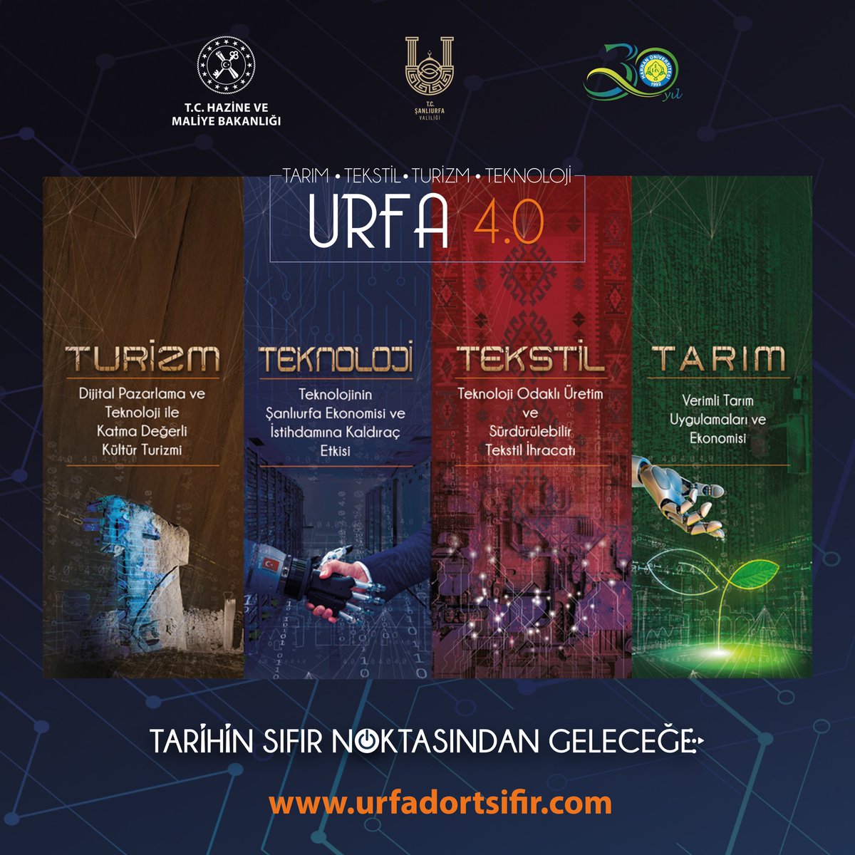 Şanlıurfa ilimizde düzenlediğimiz Urfa 4.0 Zirvesi ile Tarım, Turizm, Tekstil ve Teknoloji alanında katma değeri yüksek ürün ve servisler geliştirerek ve istihdamı artırarak sürdürülebilir kalkınmayı sağlayacak bir sinerji oluşturmayı amaçlıyoruz.

<a href="/HMBakanligi/">T.C. Hazine ve Maliye Bakanlığı</a> <a href="/dortsifirurfa/">URFA_4.0</a>
