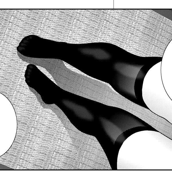 伝わるかわからないんだけど、原稿をグレイスケールで作業していて線、ベタ、グレイ、ホワイトトーンを統合(1枚目)してトーン化(2枚目)してるんだけど、ホワイトトーンはドット化して実際に印刷されるまでどうなるかわからない。つま先まで手を入れてるけど印刷されるかは買って確認してください。 