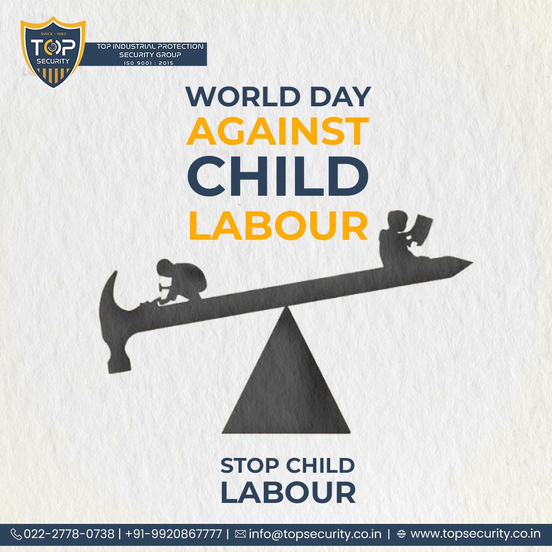Topforcegroup's tweet image. Let us take this responsibility of protecting the future of our nation by ensuring that children attend school rather than working.
topsecurity.co.in
#TopIPS #SecurityAgency #SecurityServiceProvider #TopSecurityAgency #ChildLaborDay #Action #Against #Evil #Protect #Children