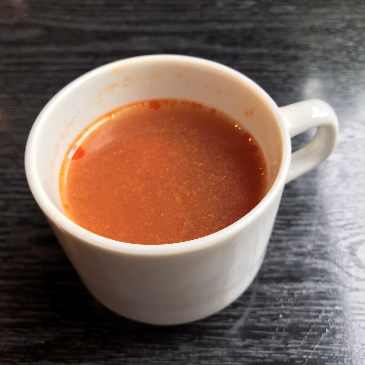 今日のスープはトマトスープ。出先で頂きました。抗酸化作用の強いリコピンが豊富なトマト。おいしく頂きました。#今日のスープ　#トマトスープ　#ハレの日の食事　#today’s soup   #tomato soup