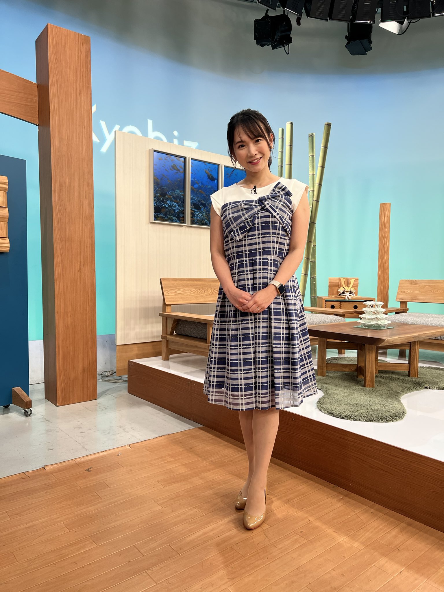 海平 和 Kbs京都アナウンサー なごみん Kyobiz 衣装 Dearprincess9178 Dearprincess ディアプリンセス 半袖ワンピース を着させて頂きました 胸元のリボンデザイン チェック柄 かわいかった さらっと一枚で着やすい アナウンサー衣装