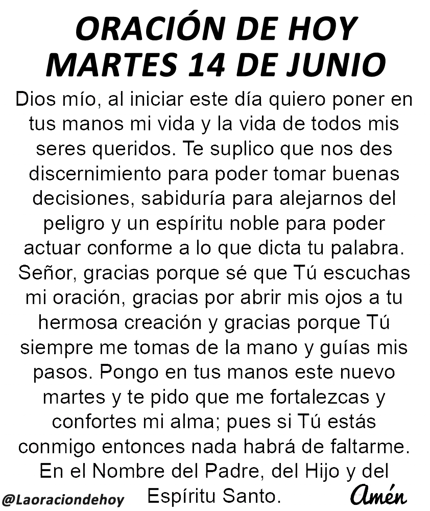 laoraciondehoy's tweet photo. Oración diaria para hoy martes 14 de junio. https://t.co/jHwz4lme15