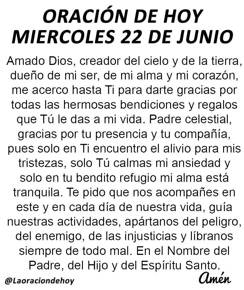 laoraciondehoy's tweet photo. Oración diaria para hoy miércoles 22 de junio. https://t.co/kYn0b5UzX3