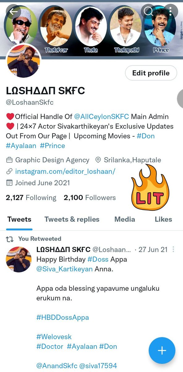LoshaanSkfc's tweet photo. Finally 2.1K Hearts On My Family
Thanks You All And Still Give Your Support to 1M Followers
#Sivakarthikeyan #Doctor #Ayalaan #Don #SK20 #Prince #SK20FirstLook #Sk21 #PrinceSK https://t.co/a4bwghwaji