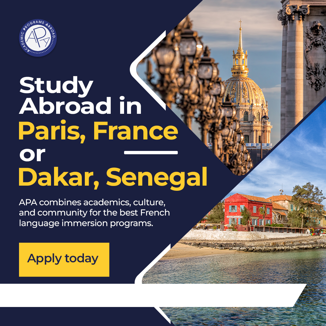 APAParis's tweet photo. Academic Programs Abroad unites academic excellence with the beauty and richness of French and Francophone culture to provide an immersive study abroad experience that your future self will thank you for!
https://t.co/2nByVW06Ts
.
.
#apa #dakar #paris #france #senegal #goabroad https://t.co/mH7QnTuqrg