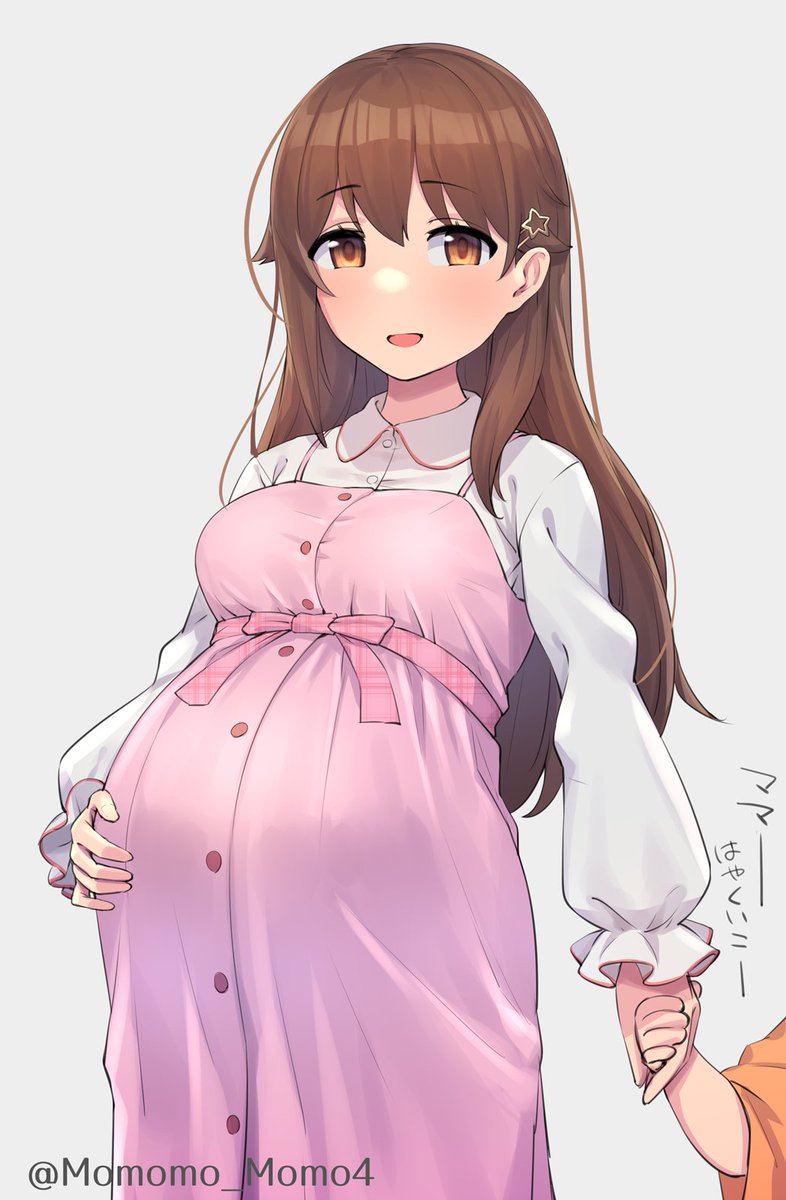 tokino sora pregnant brown hair long hair dress brown eyes star hair ornament long sleeves  illustration images