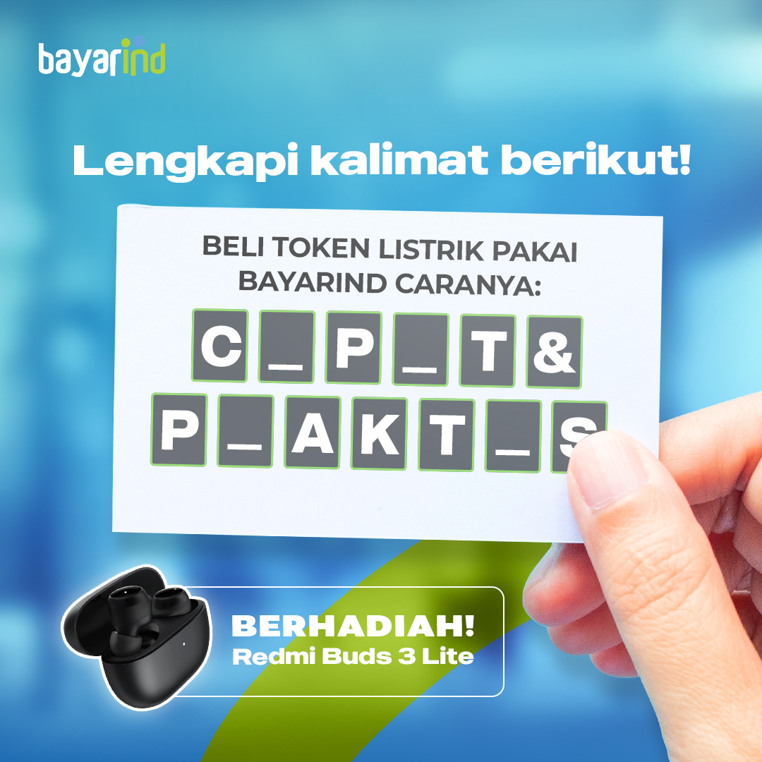 Ada yang bisa tebak, kalimat apa yang ada di dalam foto?

Yuk jawab &amp; dapetin hadiah REDMI BUDS 3 LITE.

Caranya:
1. Follow instagram.com/bayarind 
2. RT Jawaban kamu &amp; mention 3 orang
3. Pakai hashtag #PastiHepi

Periode hingga 19  Juni 2022. Goodluck!