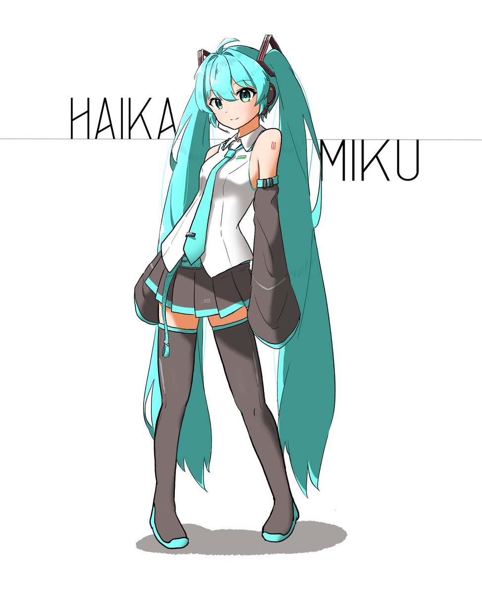 hatsune miku 1girl solo long hair necktie skirt thighhighs twintails  illustration images