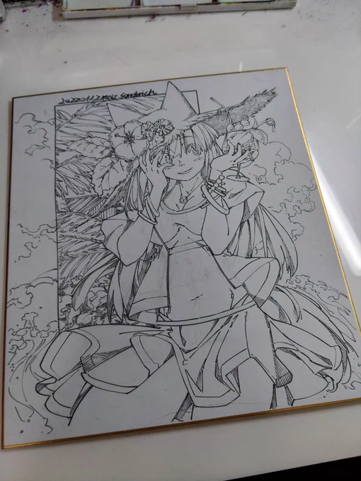 一刻も早く梅雨明けを
#線画 #狐娘 #色紙 #水着 