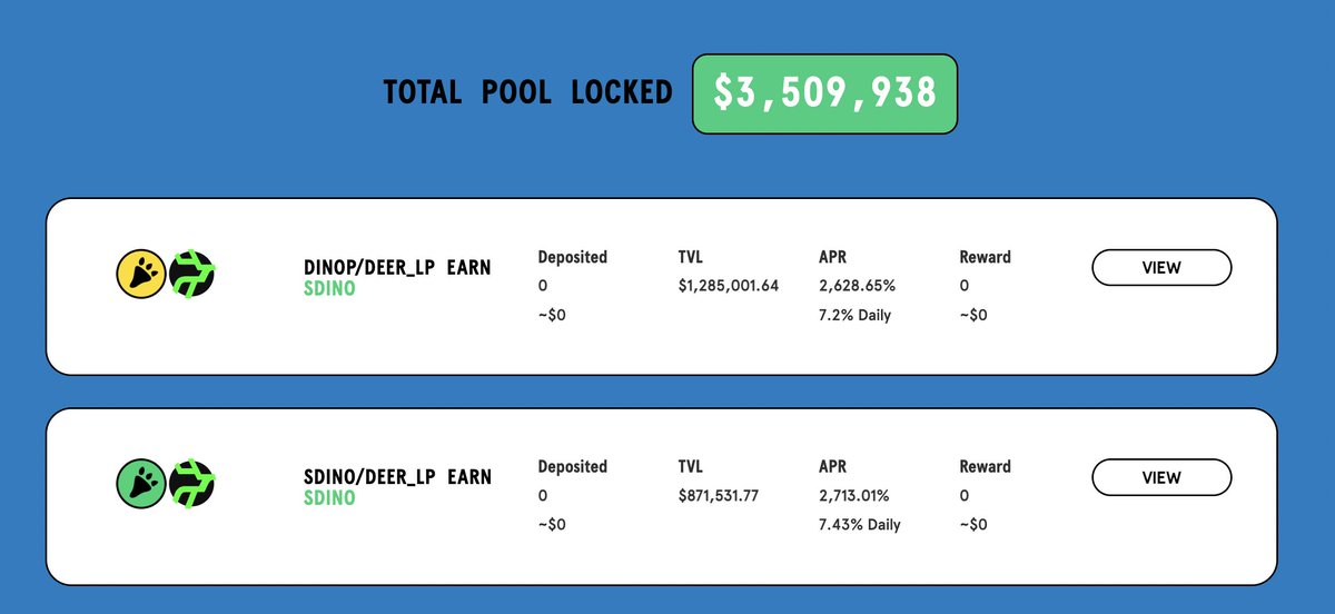 ToxicDeerFi's tweet photo. Check #DinoPool APR in Bank!
~7% daily
🥰How fascinated it is!
Go to: https://t.co/K7PgCnf1IT https://t.co/zbFjp6Ds8C