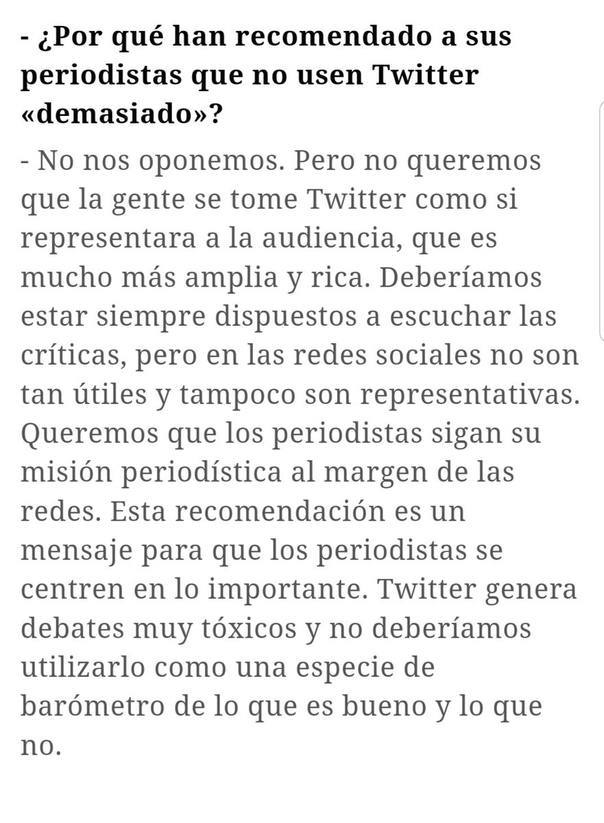 Esta respuesta del nuevo director del New York Times en la entrevista que publica hoy ABC.