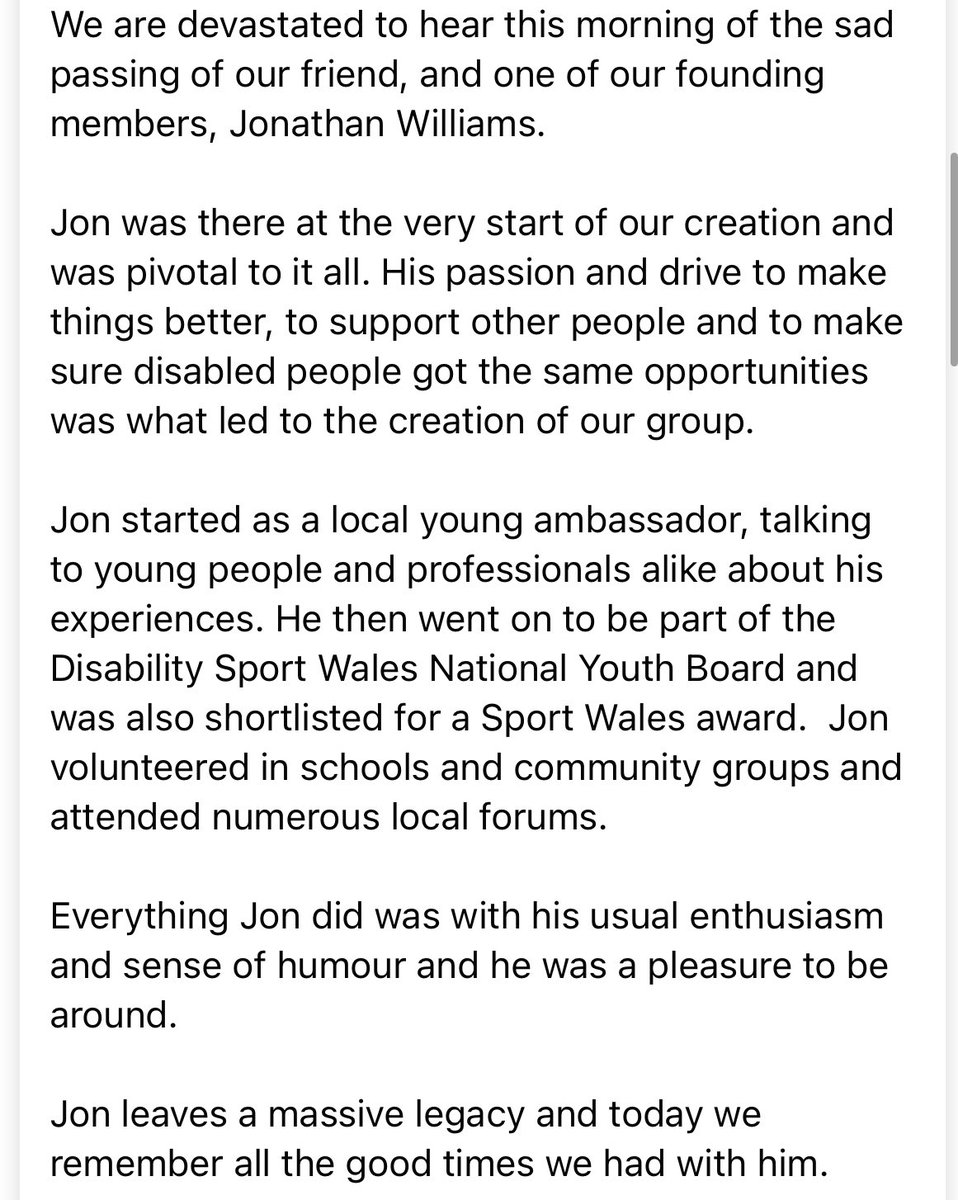 dissportmerthyr's tweet photo. We’ve devastated by the loss of our founder member Jon. A massive advocate locally, former member of @dsw_news @DSW_NYB and an all round great guy. https://t.co/C9NOVK2yCy