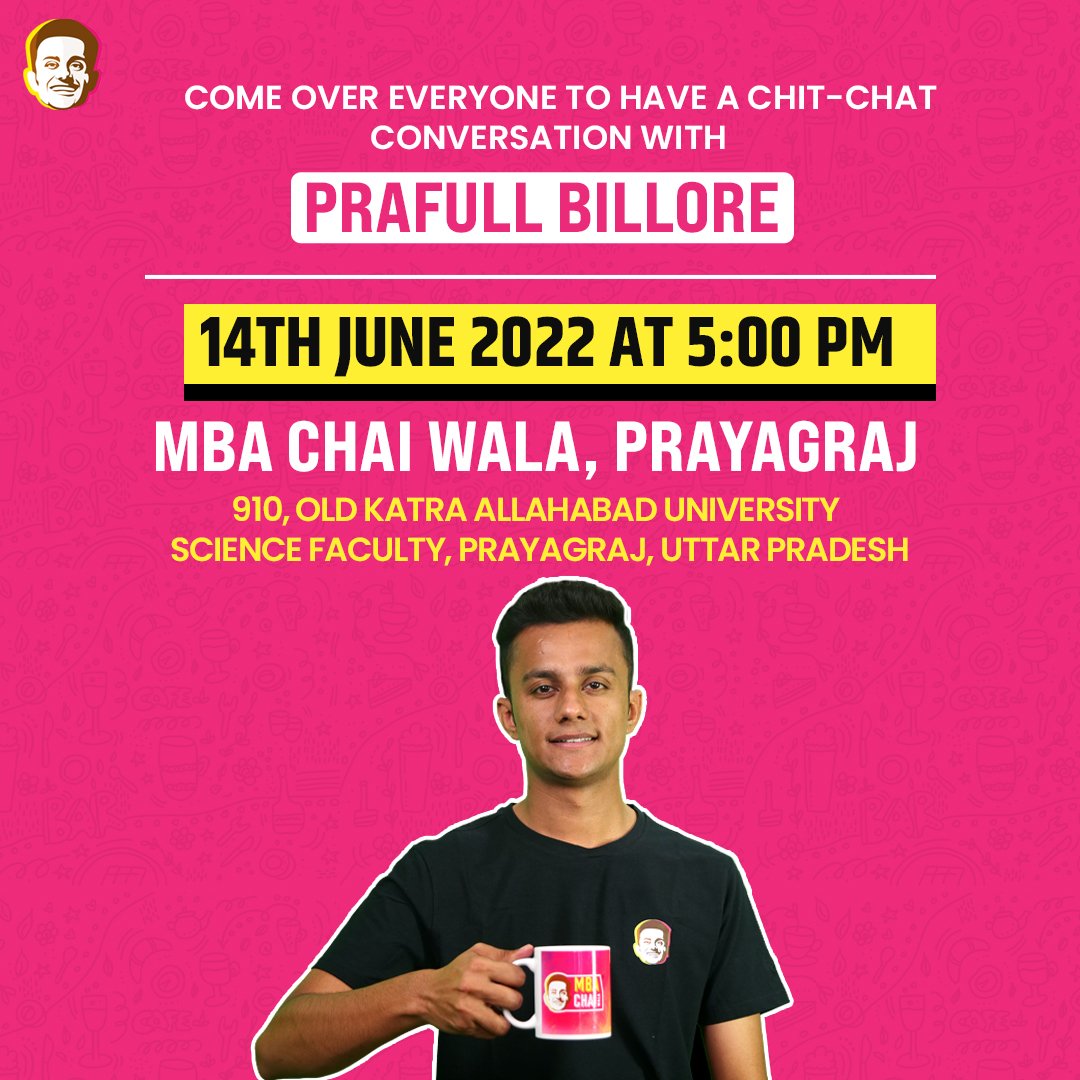pbillore141's tweet photo. Your own MBA CHAI WALA is coming to Prayagraj, the holy city of Triveni Sangam enveloped in its historical past ✨
Let's come together to meet and converse with the very energetic and revolutionary Prafull Billore on 14th June in Prayagraj 🙏🏼 https://t.co/UwIzO97fAl