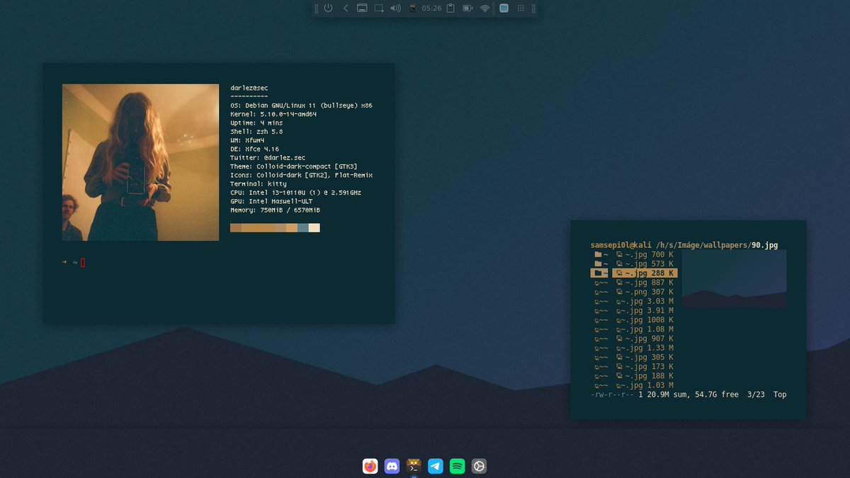 DarlezSec's tweet photo. XFCE 4.16 + Debian 11 + Colloid-Dark-Compact Themes

#ViernesDeEscritorio #Linux #Debian #Os #Unix #Desktop https://t.co/6bgG3GkfDS