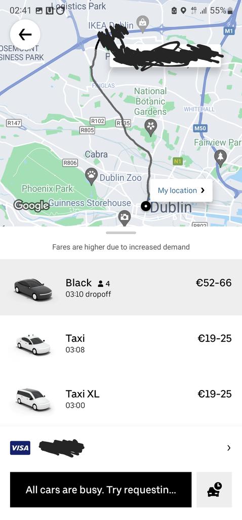 Another prime example of extortionate Ireland 🇮🇪 a 20 quid taxi trip is now double if you want to get out of town using <a href="/Uber/">Uber</a> taxi drivers excuse...people should pay more to get home safely... #wtf #RipOffIreland #loadofbollix
