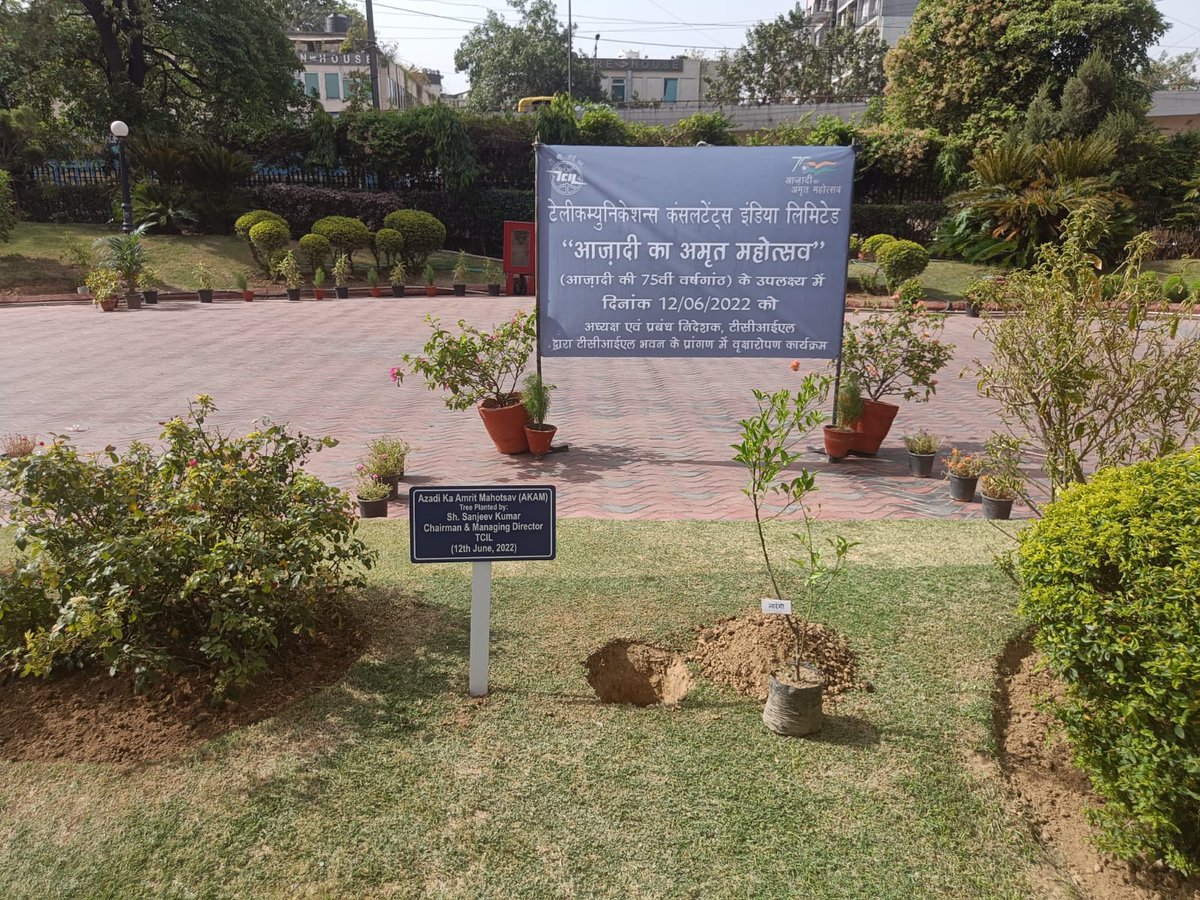 TCILHQ's tweet photo. As part of #AKAMMegaShow being organized under the aegis of @DPE_GoI, to celebrate 75 years of Indian Independence, TCIL organized a plantation drive where CMD, Directors &amp; other officials planted the saplings. #CPSEPlantationDrive
#PlantATree
#AKAMmyTree
#AmritMahotsav https://t.co/6uynjQJGak
