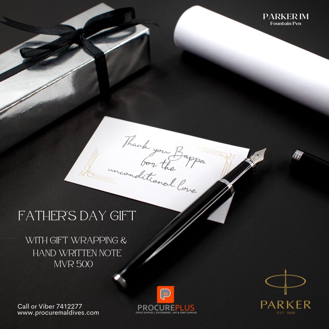 ProcureMV's tweet photo. Father's Day is around the corner. Gift your father a #Parker IM Fountain Pen with a special message this Father's Day. Gift wrapping included.  #fathersdaygifts #fathersday #maldives #visitmaldives #stationerymv #procuremaldives #procureplusmv https://t.co/frJeYtbR45