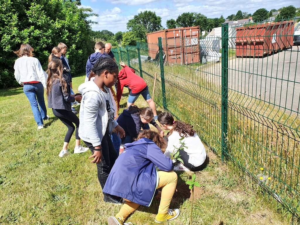 SVTBeaumanoir's tweet photo. Plantation d'une haie à l'école primaire Jules Verne. Un #clubnature motivé, qui encadre au mieux les élèves de primaire. Un bel échange... #responsabilisation #autonomie #EDD #ODD https://t.co/fcKCwvZAmG