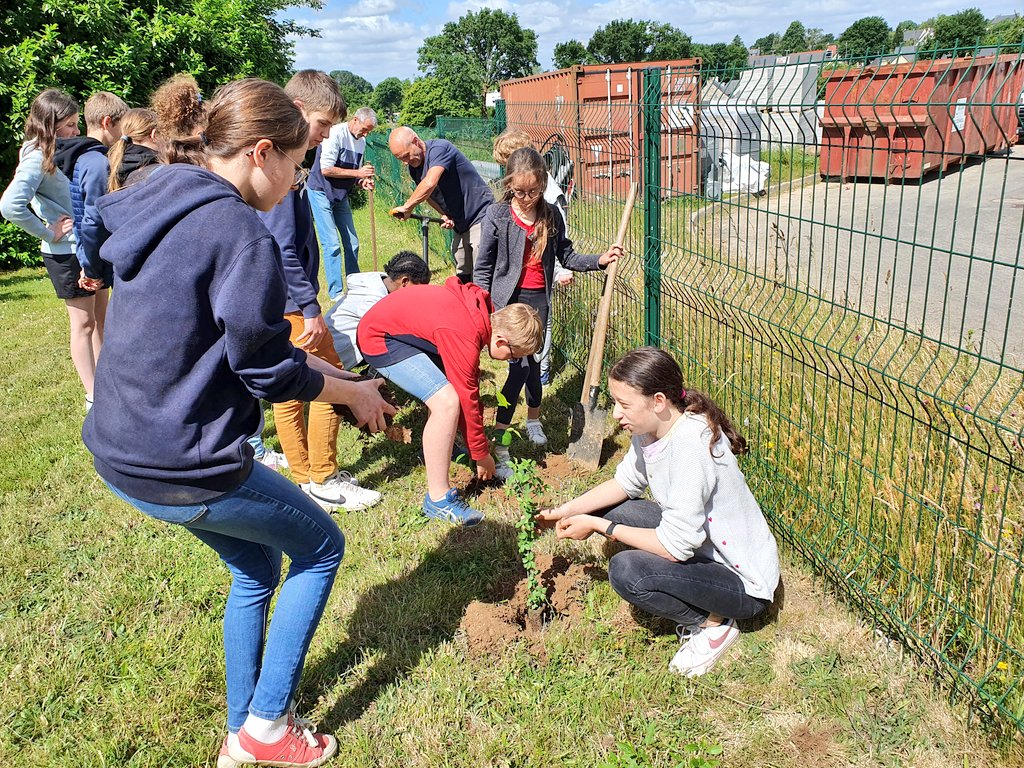 SVTBeaumanoir's tweet photo. Plantation d'une haie à l'école primaire Jules Verne. Un #clubnature motivé, qui encadre au mieux les élèves de primaire. Un bel échange... #responsabilisation #autonomie #EDD #ODD https://t.co/fcKCwvZAmG