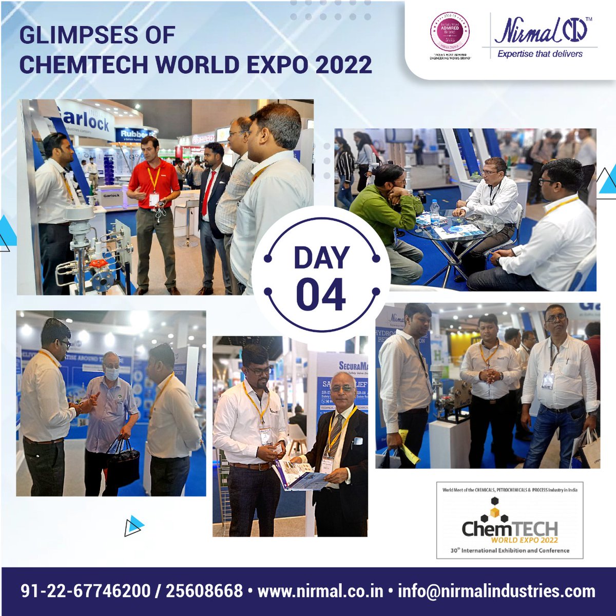NirmalValves's tweet photo. Have a glimpse of Chemtech World Expo 2022 - Day 4

Date: 08 - 11 June 2022 
Stall No: B17 
Location: Jio World Convention Centre
Website: https://t.co/95Qo91XYd7 
#NirmalIndustrialControls #SelfActuatedPressureControlValve #NirmalValves #NirmalSkids #ChemtechWorldExpo https://t.co/W1LwYouBTi