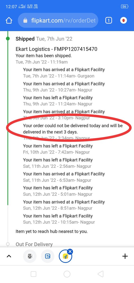 ImAnujBaranwal's tweet photo. Worst service by flipkart time and again...... You should never rely on flipkart promise date for delivery. Product has been moving around in the city for 4 days.... What rubbish is this😠😡
@flipkartsupport @Flipkart @Ekart https://t.co/qre7lIaqHe