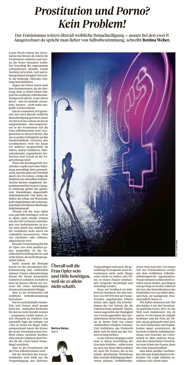 Matthias Stürmer @maemst@swiss.social (@maemst) on Twitter photo "Überall soll die Frau Opfer sein" - bloss bei Prostitution und Pornografie ist alles OK was passiert?! Bettina Weber <a href="/sonntagszeitung/">SonntagsZeitung</a> hält uns Schweizer*innen bezüglich Ablehnung der Motion <a href="/MarianneStreiff/">Marianne Streiff</a> #NordischesModell den Spiegel vor:
epaper.sonntagszeitung.ch/article/10000/… "Überall soll die Frau Opfer sein" - bloss bei Prostitution und Pornografie ist alles OK was passiert?! Bettina Weber <a href="/sonntagszeitung/">SonntagsZeitung</a> hält uns Schweizer*innen bezüglich Ablehnung der Motion <a href="/MarianneStreiff/">Marianne Streiff</a> #NordischesModell den Spiegel vor:
epaper.sonntagszeitung.ch/article/10000/…