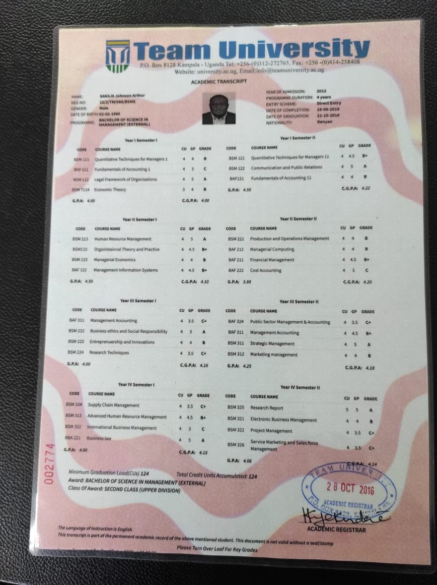 RobertAlai's tweet photo. Fraudster! 

Degree doesn’t exist and so even the transcript is fake. 

This is not about not liking Sakaja. We must just stop fraudsters!  

#TeamUniversityUganda https://t.co/nd7VyzOFM4