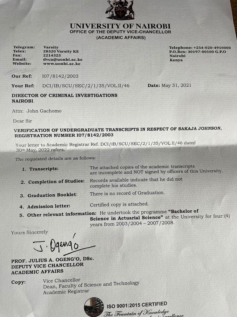 RobertAlai's tweet photo. Fraudster! 

Degree doesn’t exist and so even the transcript is fake. 

This is not about not liking Sakaja. We must just stop fraudsters!  

#TeamUniversityUganda https://t.co/nd7VyzOFM4
