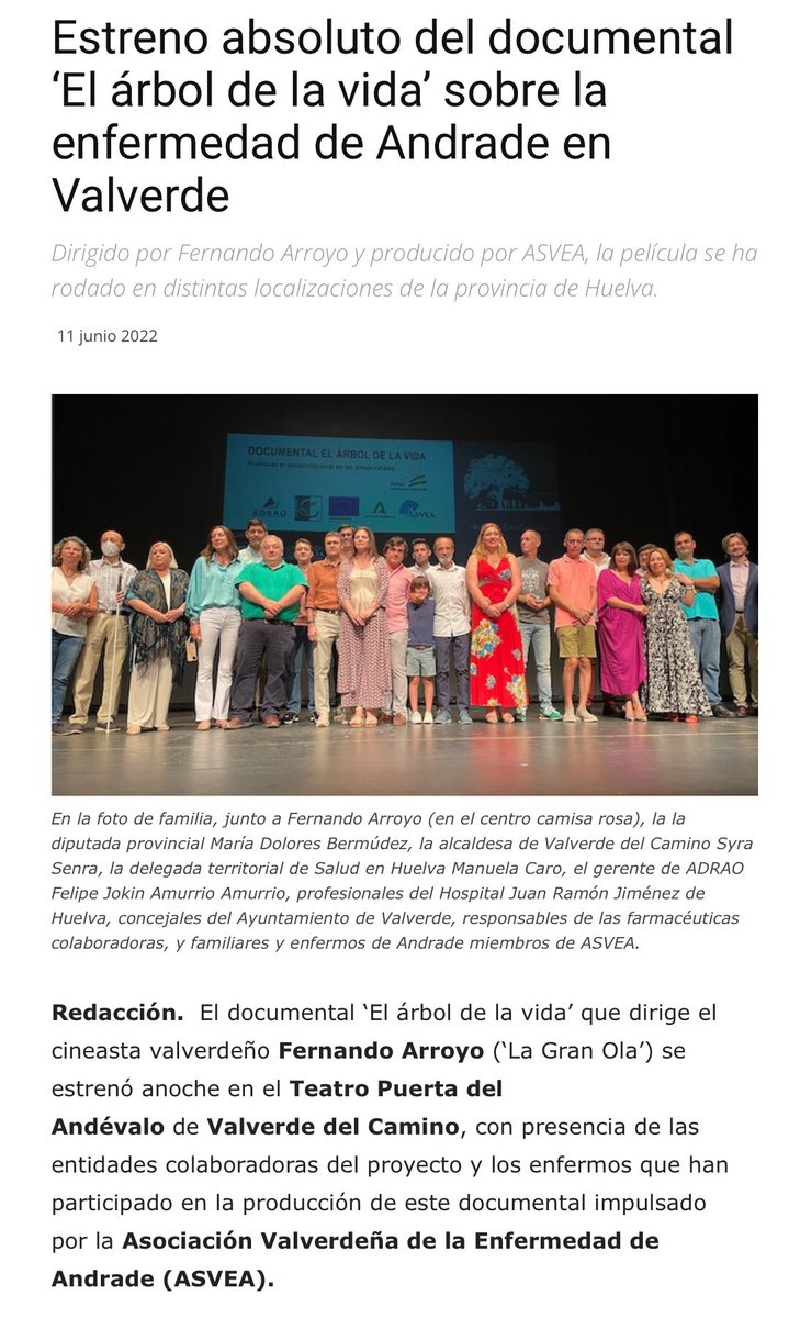 NoInvisibles's tweet photo. El pasado #10J, día de la enfermedad de #Andrade
Se estrenó el documental @docuarbolvida q promueve #ASVEA, dirigido por @Fer__Arroyo, donde pacientes, familiares y sanitarios son protagonistas
Una gran noche, de reivindicación de la vida y la superación💪
https://t.co/Xbmkbt0bRx https://t.co/ADUsHmwCBK