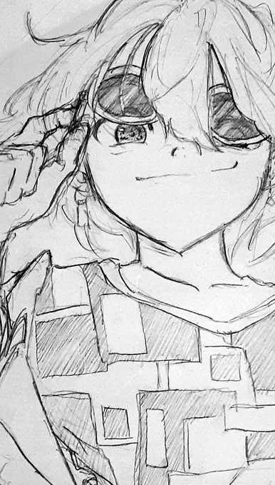 授業中に描いたらくがきを清書してく 