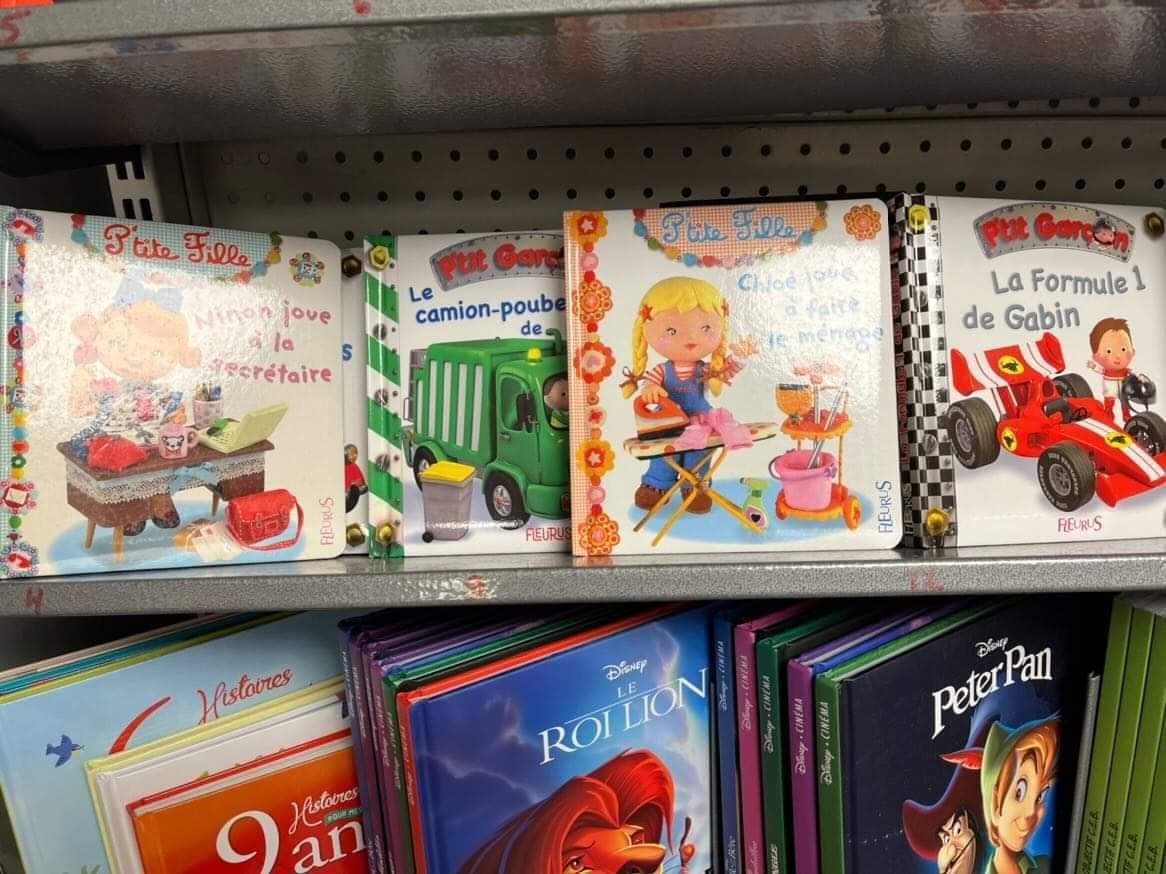 SexismeFlop's tweet photo. Au Delhaize on vend des livres pour apprendre aux petites filles à jouer à faire le ménage ou à la secretaire et aux petits garçon à faire de la formule 1 ou du camion.

@DelhaizeBelgium ça vous dit pas qu'on arrête d'inculquer aux enfants des stéréotypes de genre ? https://t.co/CvV31zQNug