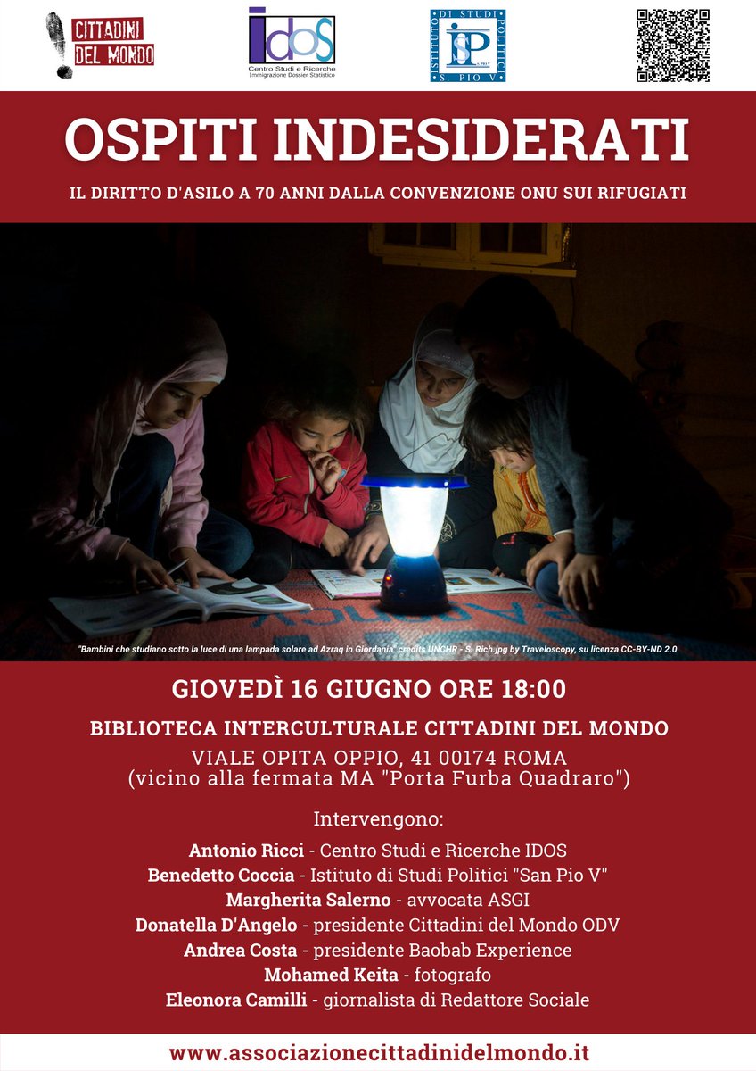 CittadiniMondo's tweet photo. 📆 Giovedì 16 giugno ore 18. 
Info: https://t.co/jPD7JOtfc3
@asgi 
#giornatamondialedelrifugiato https://t.co/H492UrtHMU